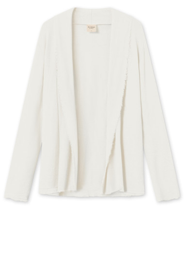 Kort merino uld cardigan i rå hvid