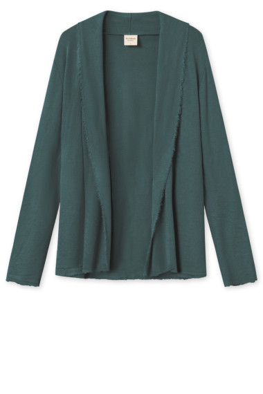 Kort merino uld cardigan fra By Basics i forest grøn