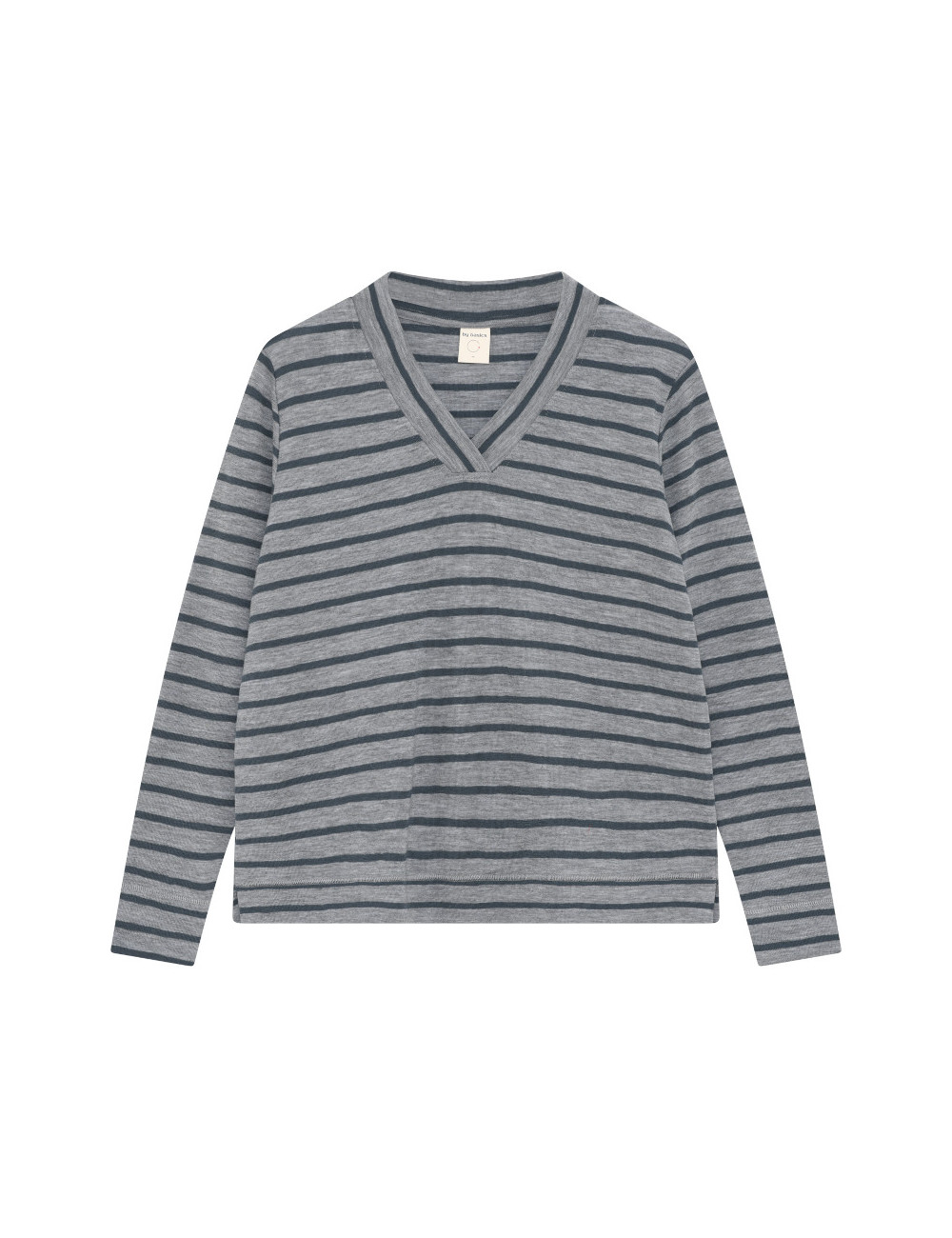 Oversize merino uld bluse med v-hals 4067 i striber