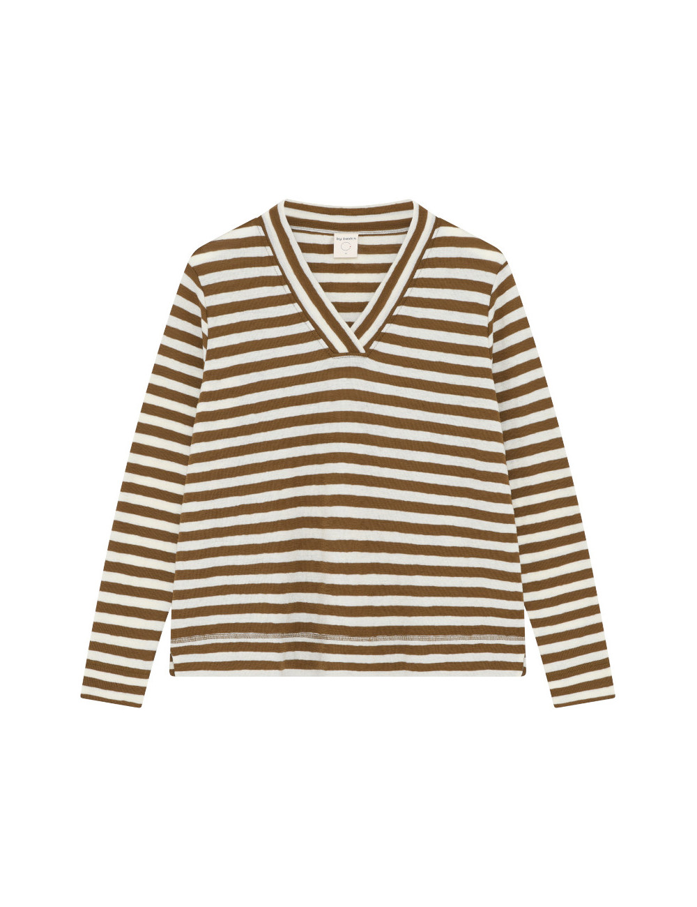 Oversize merino uld bluse med v-hals 4067 i striber