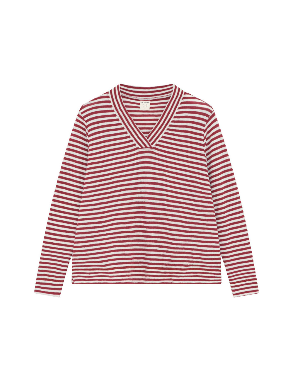 Oversize merino uld bluse med v-hals 4067 i striber