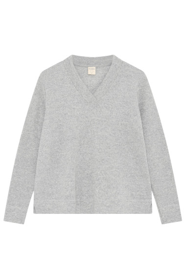 Oversize merino uld bluse med v-hals fra By Basics i lyse grå