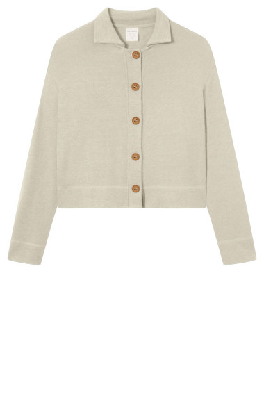 Kort merino uld cardigan med knapper fra By Basics i råhvid