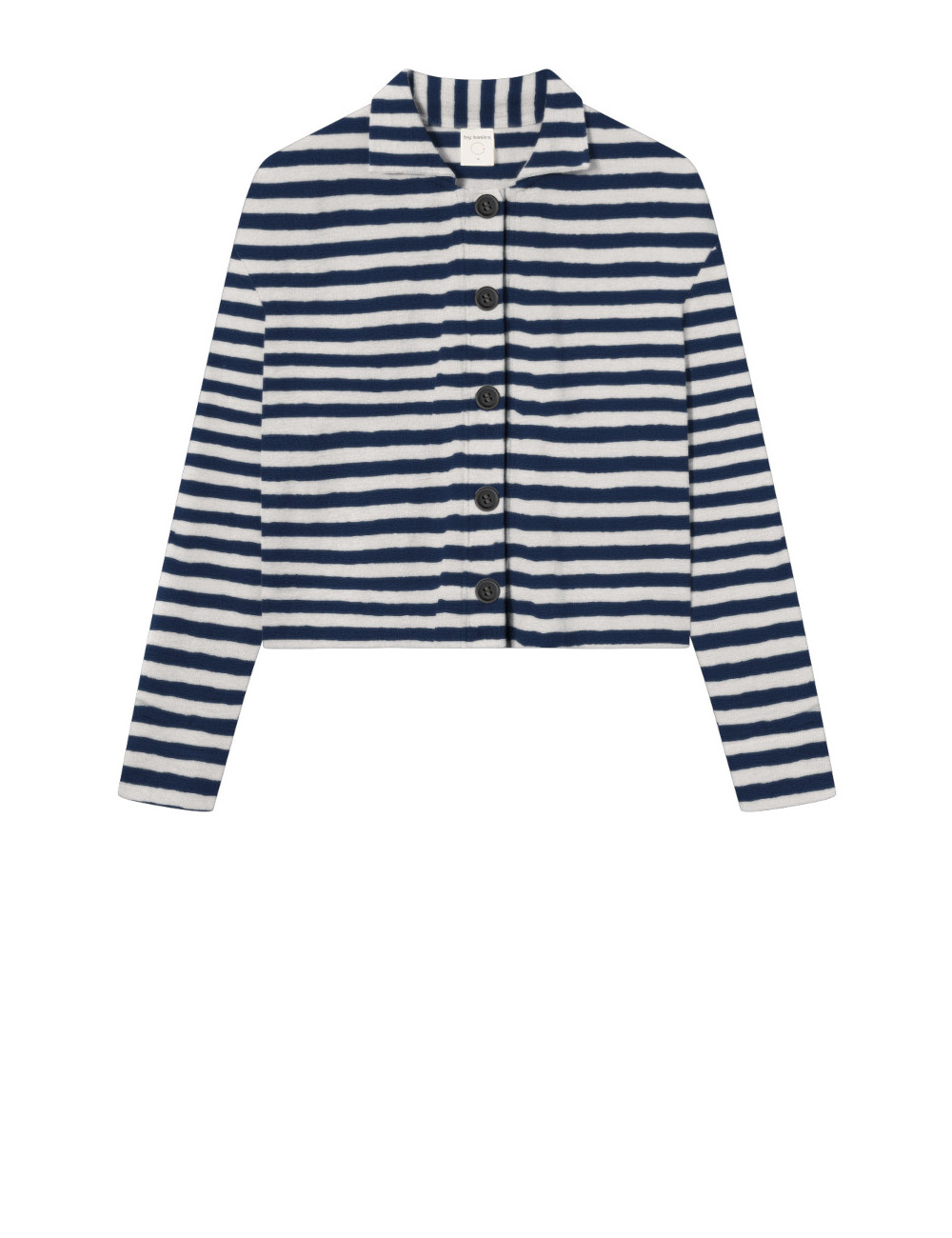 Kort merino uld cardigan med knapper 8011 i striber