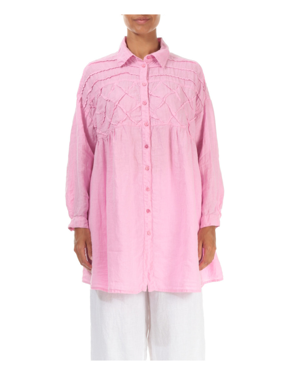 Skjorte bluse med bisser - pink