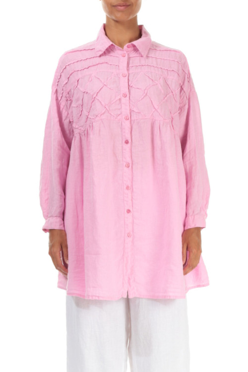 Skjorte bluse med bisser - pink