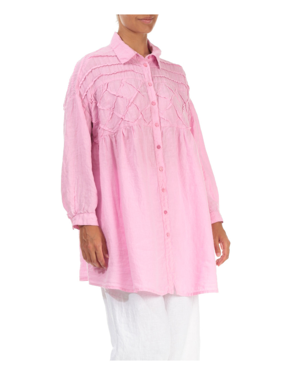 Skjorte bluse med bisser - pink
