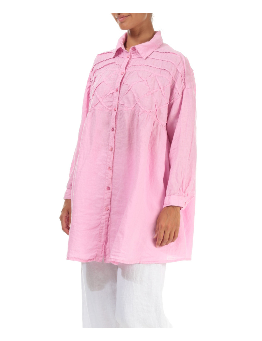 Skjorte bluse med bisser - pink