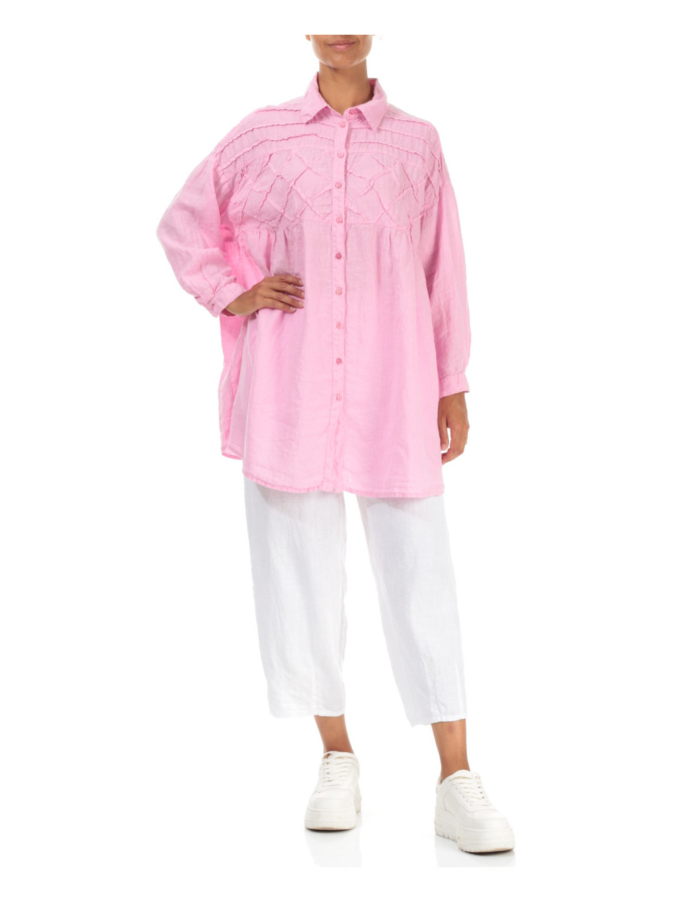 Skjorte bluse med bisser - pink