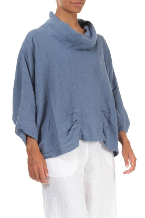 Rummelig busseronne i hør - støvetblå