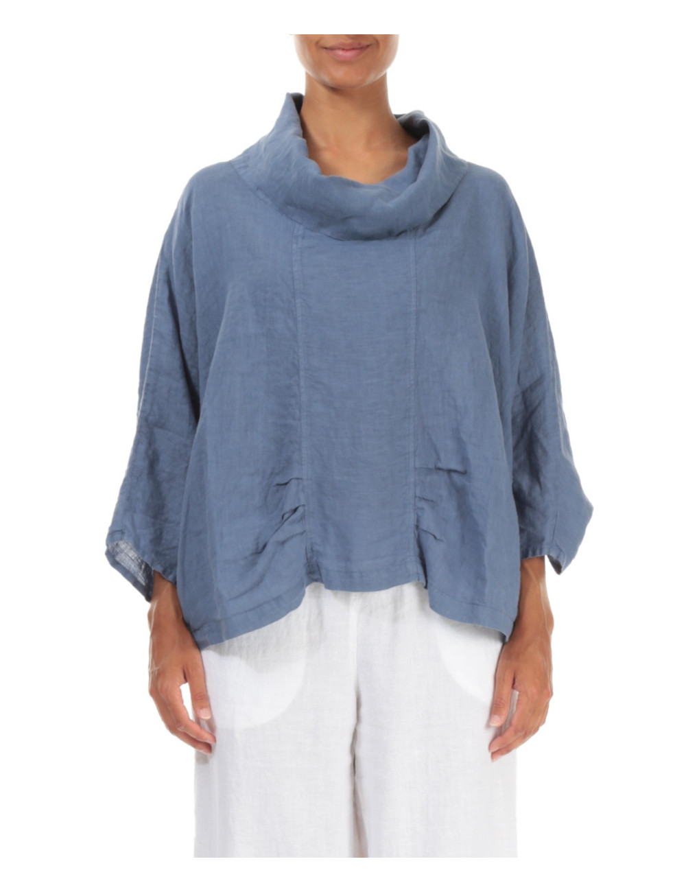 Rummelig busseronne i hør - støvetblå