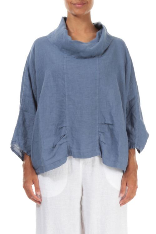 Rummelig busseronne i hør - støvetblå