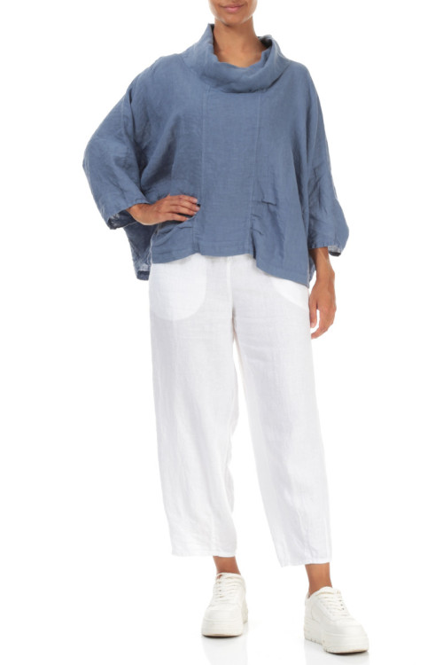 Rummelig busseronne i hør - støvetblå