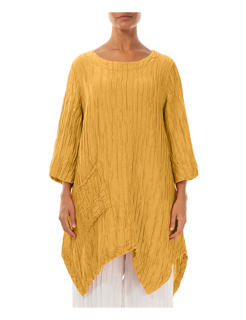 Asymmetrisk tunika - karrygul