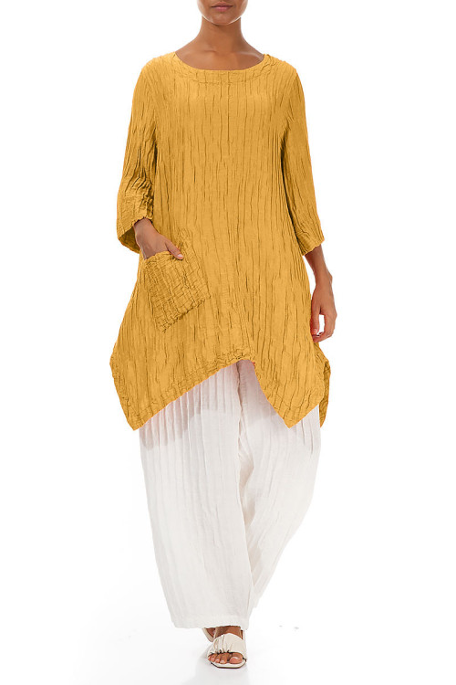 Asymmetrisk tunika - karrygul