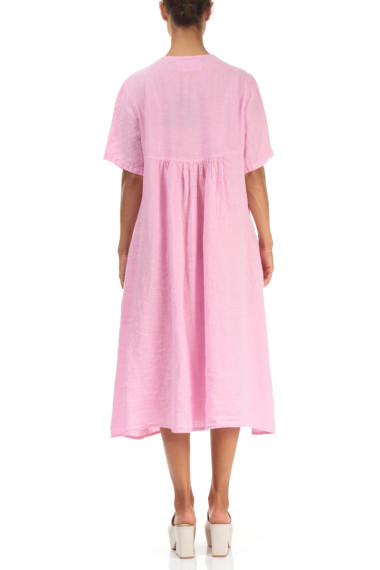 Hør kjole med bisser i baby pink fra Grizas