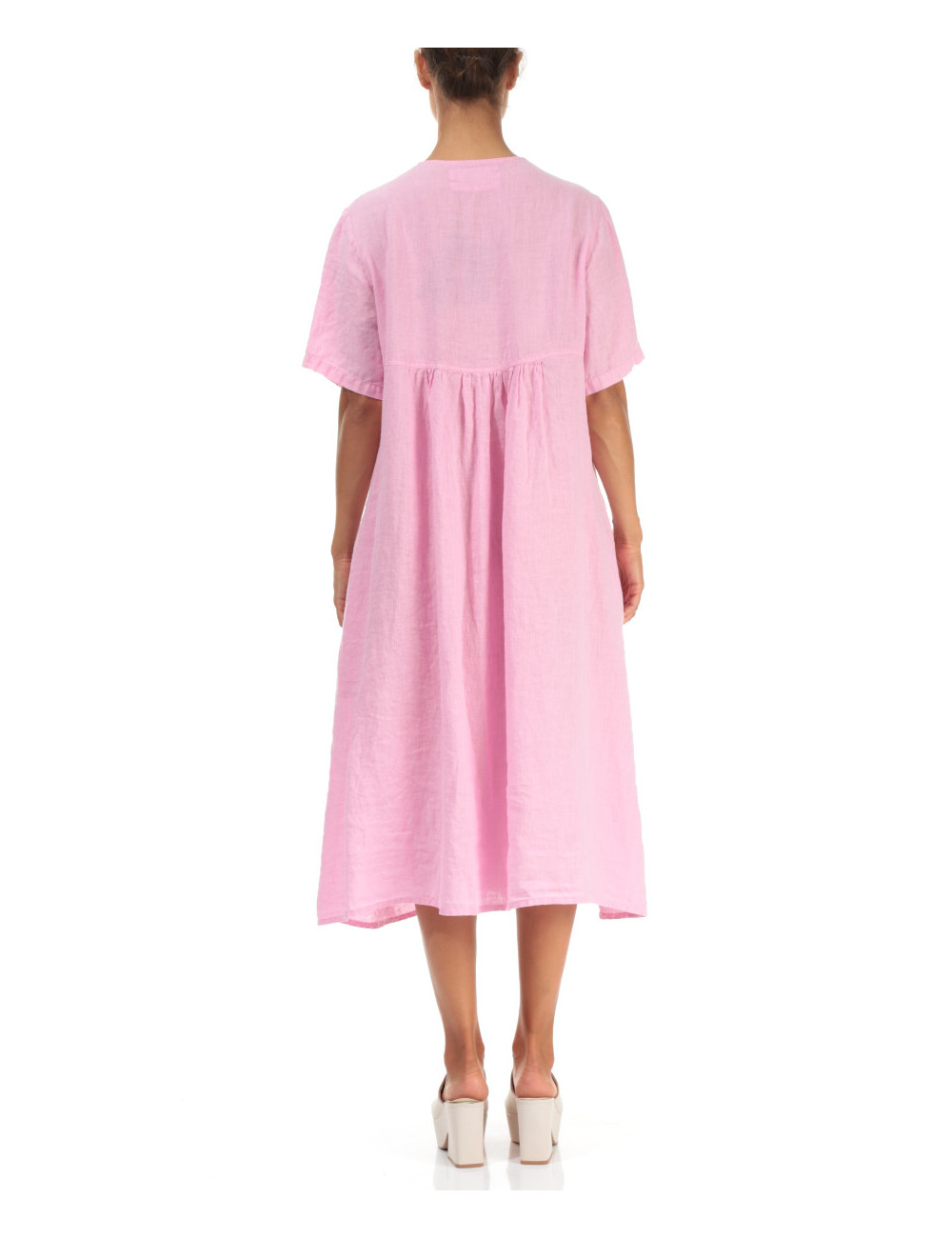 Hør kjole med bisser - pink