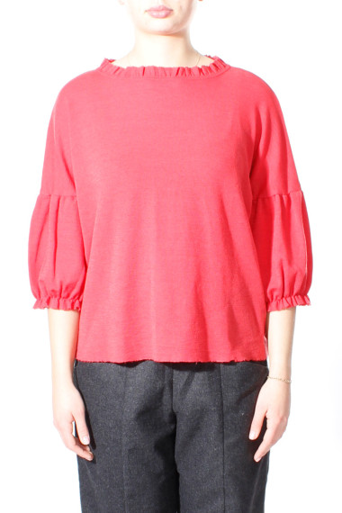 Uld bluse med pufærmer fra BY Basic  i farven coral - 4055