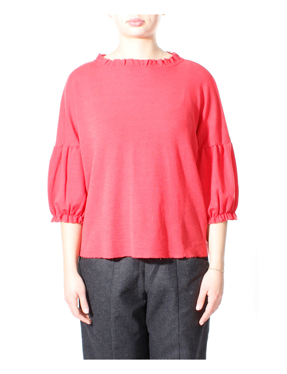 Uld bluse med pufærmer