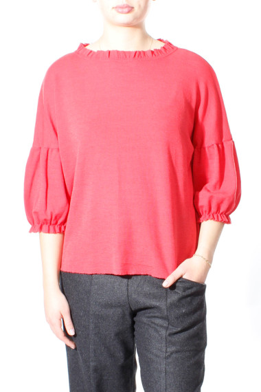 Uld bluse med pufærmer fra BY Basic  i farven coral - 4055