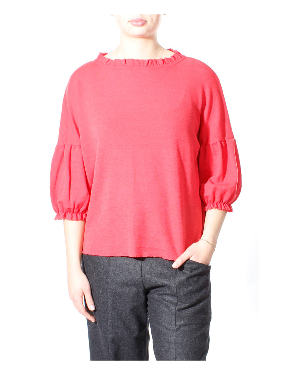 Merino uld bluse med pufærmer 4055 i farver