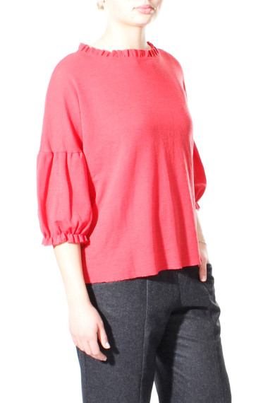 Uld bluse med pufærmer fra BY Basic  i farven coral - 4055