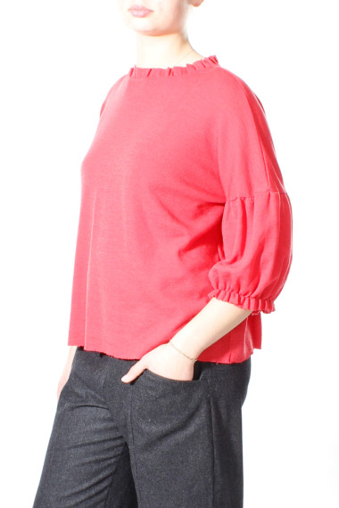 Uld bluse med pufærmer fra BY Basic  i farven coral - 4055