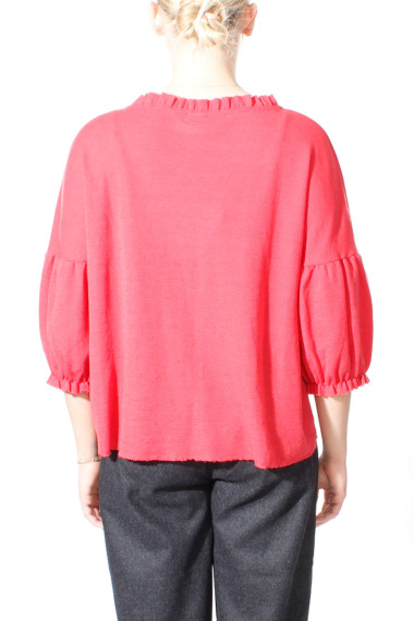 Uld bluse med pufærmer fra BY Basic  i farven coral - 4055