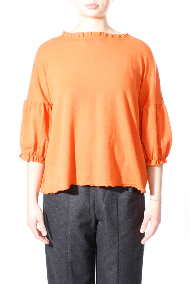 Uld bluse med pufærmer fra BY Basic  i orange - 4055