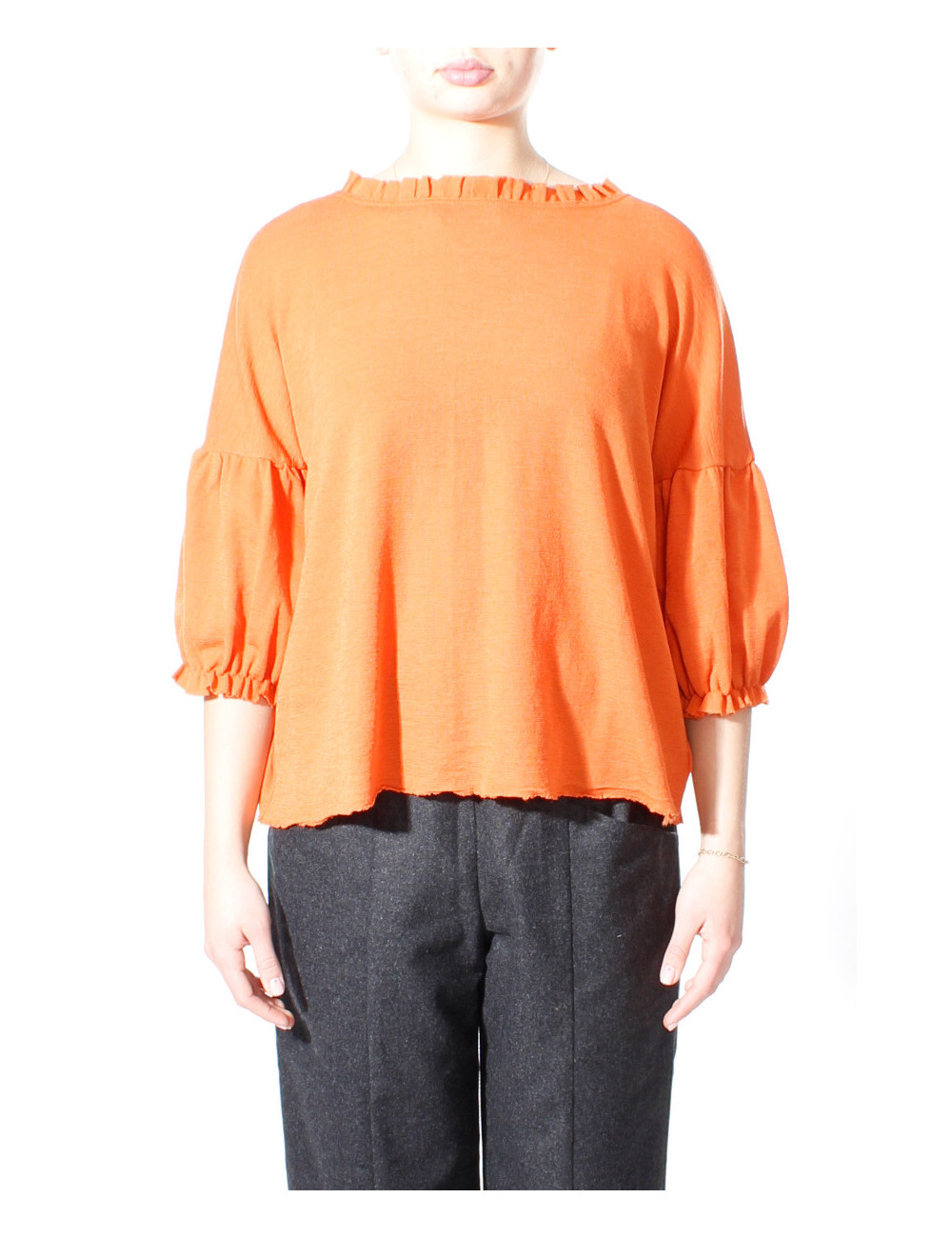 Uld bluse med pufærmer