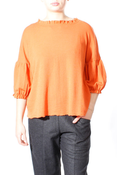 Uld bluse med pufærmer fra BY Basic  i orange - 4055
