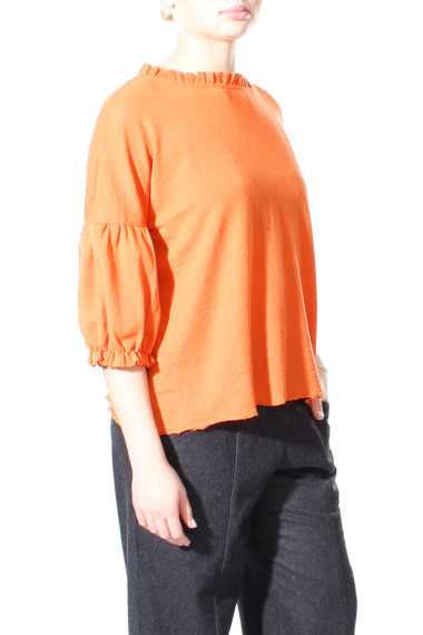 Uld bluse med pufærmer fra BY Basic  i orange - 4055