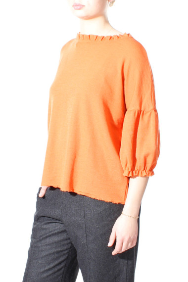 Uld bluse med pufærmer fra BY Basic  i orange - 4055