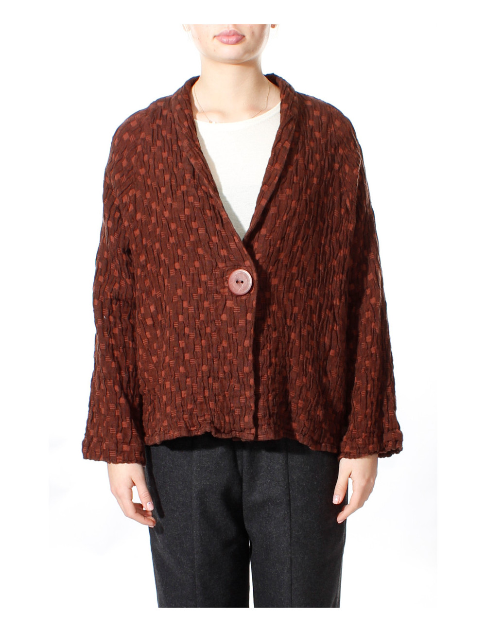 Cardigan i hør blanding med knap