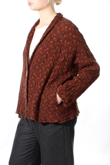 Cardigan i hør blanding med knap fra Grizas i aubergine