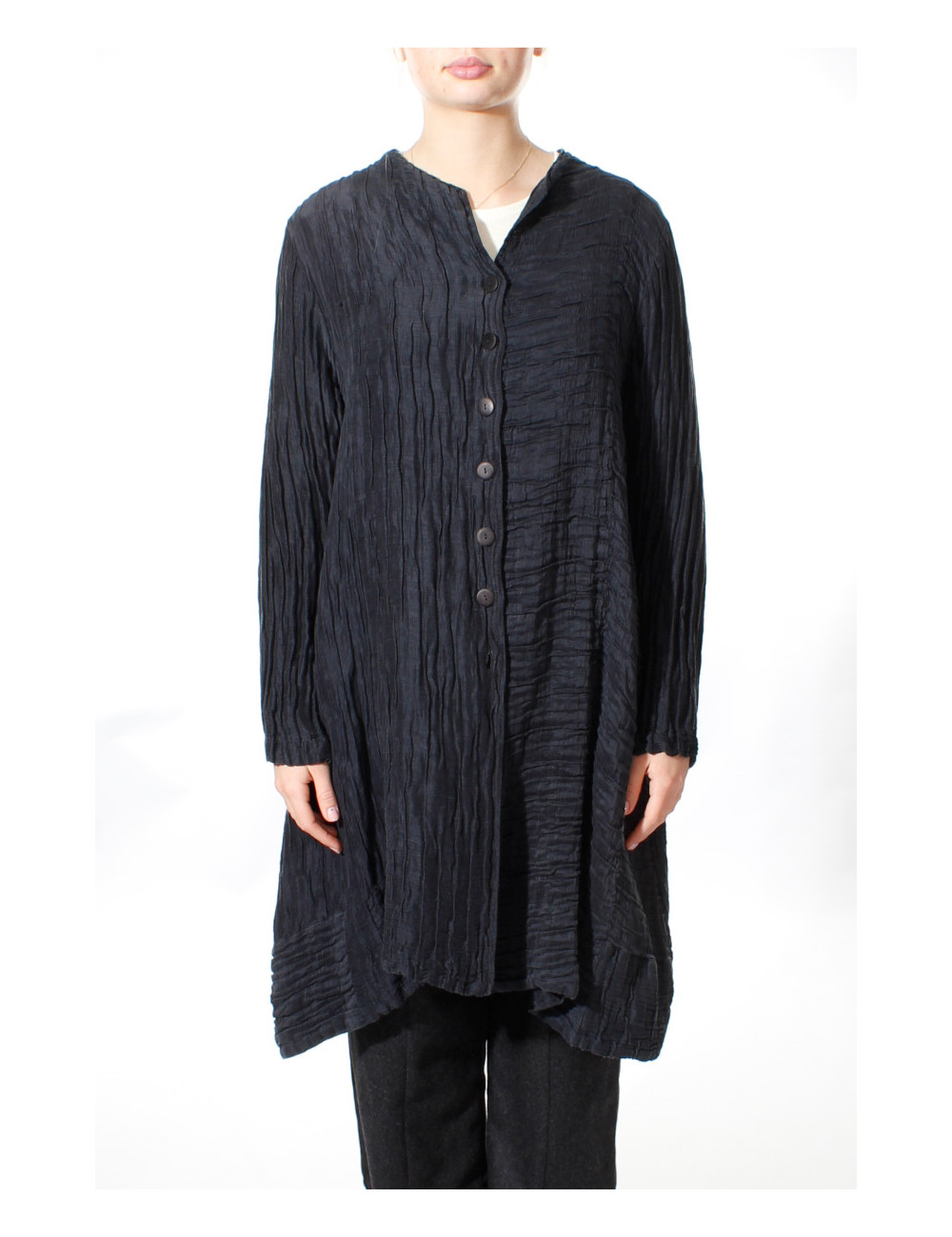 Lang cardigan skjorte i silke-hør