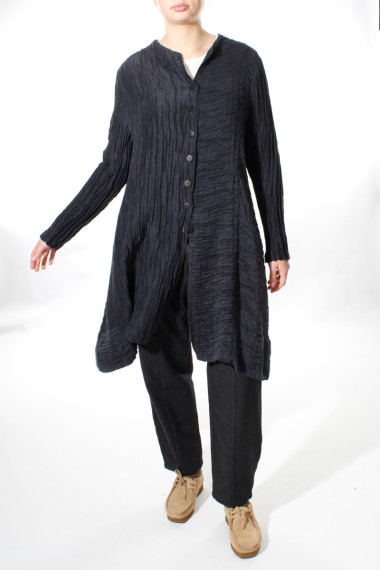 Lang cardigan skjorte i silke-hør fra Grizas i mørk midt nat blå