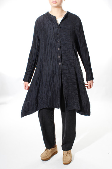 Lang cardigan skjorte i silke-hør fra Grizas i mørk midt nat blå