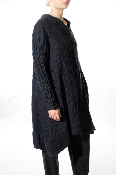 Lang cardigan skjorte i silke-hør fra Grizas i mørk midt nat blå