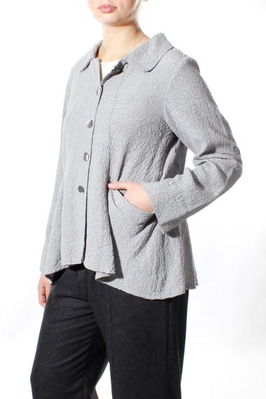 Lysegrå taljeret cardigan med blazer-fcon i silke blanding fra Grizas