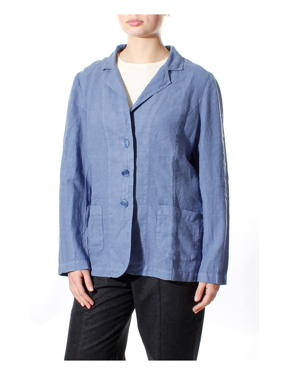 Blazer i 100% hør - kornblomst blå