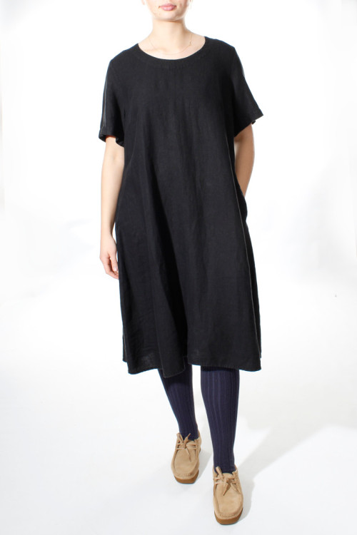 Hør kjole i A-facon - sort