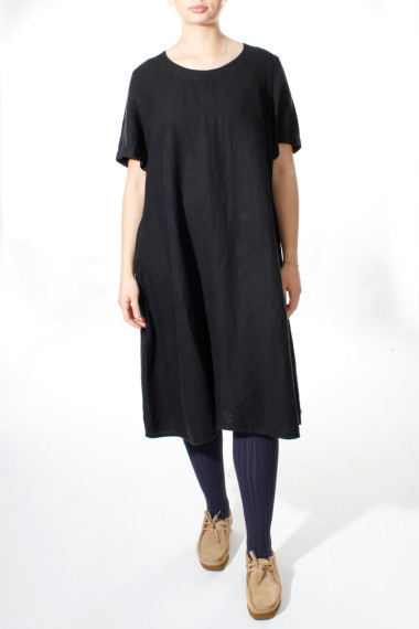 Hør kjole i A-facon - sort