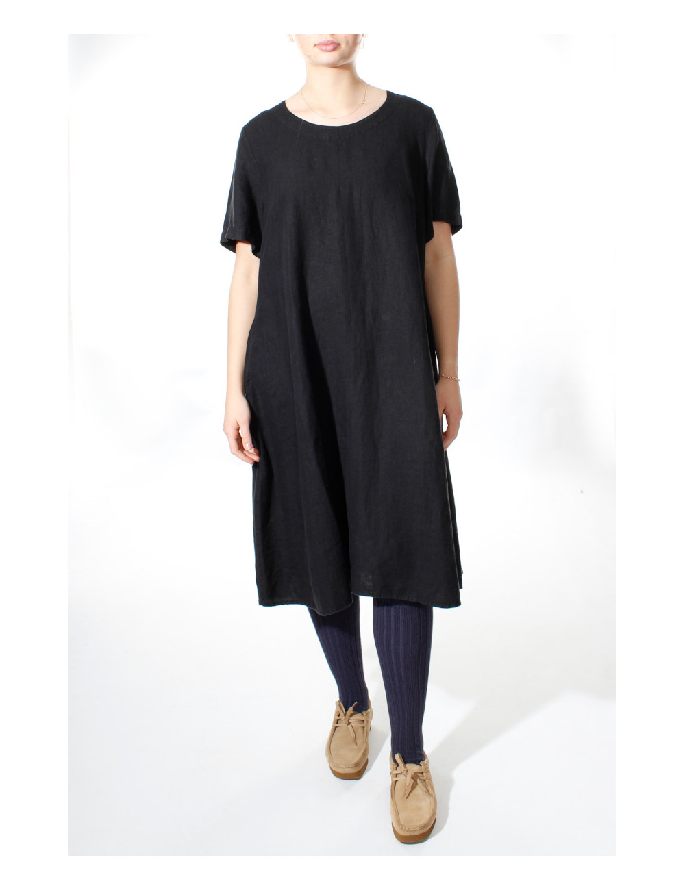 Hør kjole i A-facon - sort