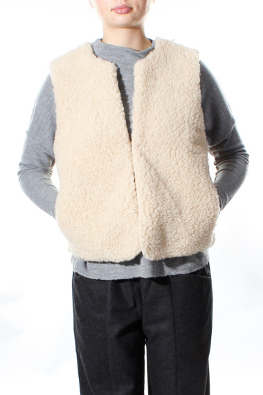 100% merino uld vest med knaplukning i beige / offwhite