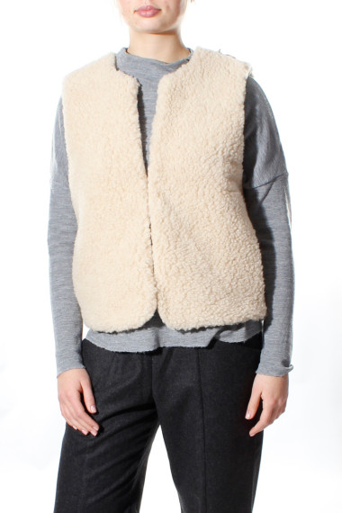 100% merino uld vest med knaplukning i beige / offwhite