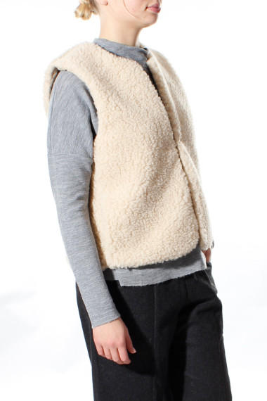 100% merino uld vest med knaplukning i beige / offwhite