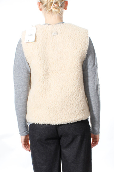 100% merino uld vest med knaplukning i beige / offwhite