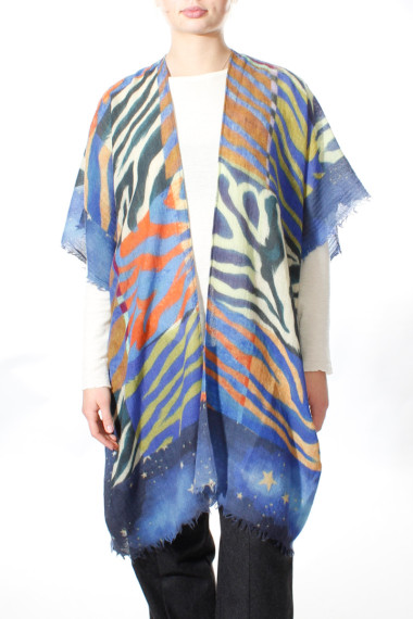 Poncho i 100% kogt uld - tropisk print