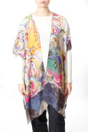 Poncho i 100% kogt uld - paisley print